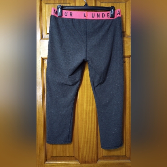 Under Armour Charcoal Leggings with Vibrant Pink Waistband,Size L - Picture 2 of 2